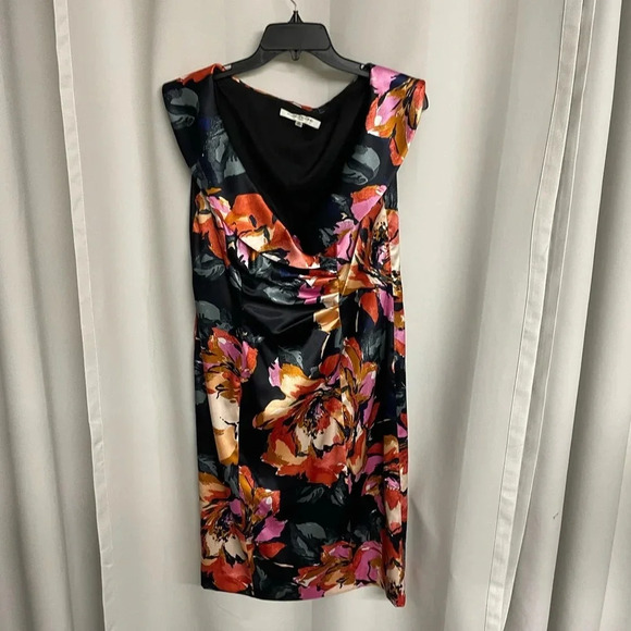 Evan Picone collared sheath dress size 12 red/pink/black/orange - Picture 1 of 8